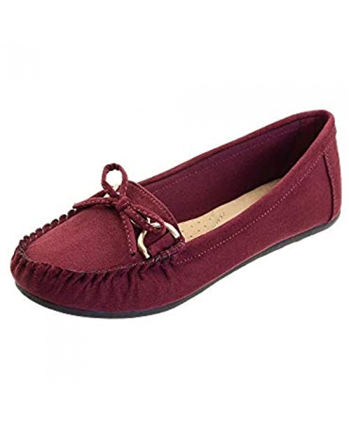 FIBURE Women's Casual Loafers Driving Slip on Flats Shoes Moccasins Non-Slip Rubber Hard Sole