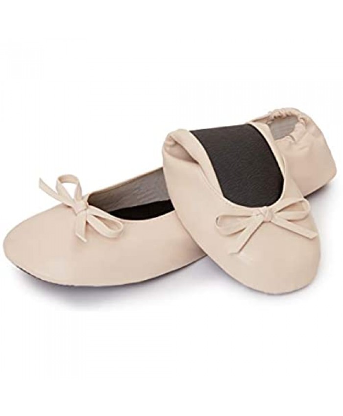 CINDEROLLIES Foldable Ballet Flats - Rollable Flat Comfort Shoes with Travel Pouch - Womens
