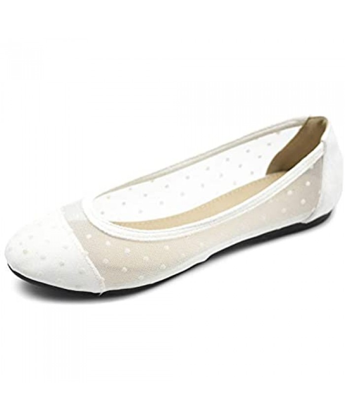 Ollio Women's Shoes Dots or Floral Lace Breathable Round Toe Ballet Flats F123-124