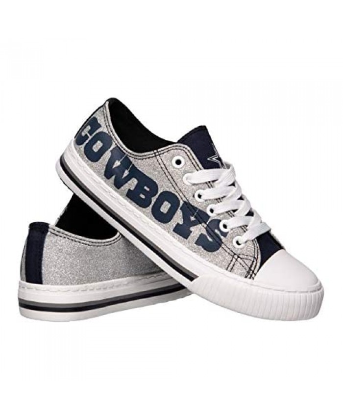 FOCO Women's NFL Low Top Glitter Canvas Sneakers Shoes