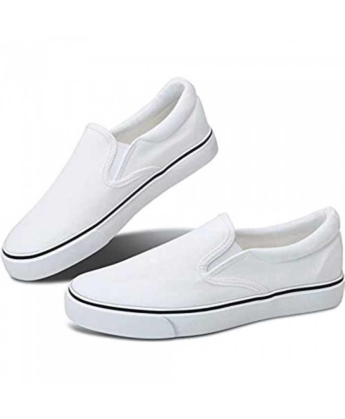 Obtaom Women's White Sneakers Black Slip on Shoes for Women Low Top Canvas Shoes Loafers