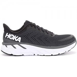 HOKA ONE ONE Women's Clifton 7 Running Shoe (Black/White 7.5)