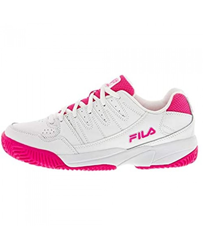 FILA Womens Double Bounce White/Pink Glo/Metallic Silver Pickleball Shoes (5PM00001-156)