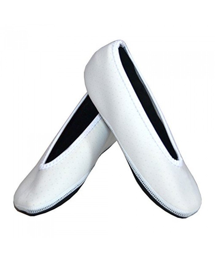 NuFoot Ballet Flats Women's Shoes Foldable & Flexible Flats Slipper Socks Travel Slippers & Exercise Shoes Dance Shoes Yoga Socks House Shoes Indoor Slippers White Medium