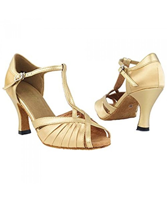 Very Fine 2707 Dance Shoes:Light Brown Satin & Light Gold 2.5" Heel Size 8