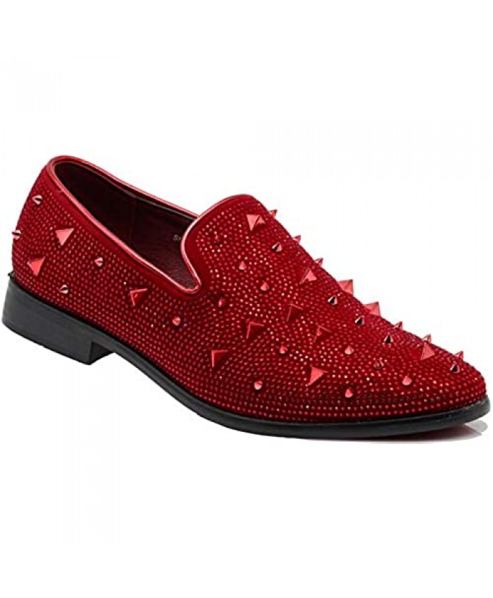 Enzo Romeo SPK24 Men Vintage Spikes Sparkle Formal Tuxedo Stage Fashion Slip On Loafer Dress Shoes