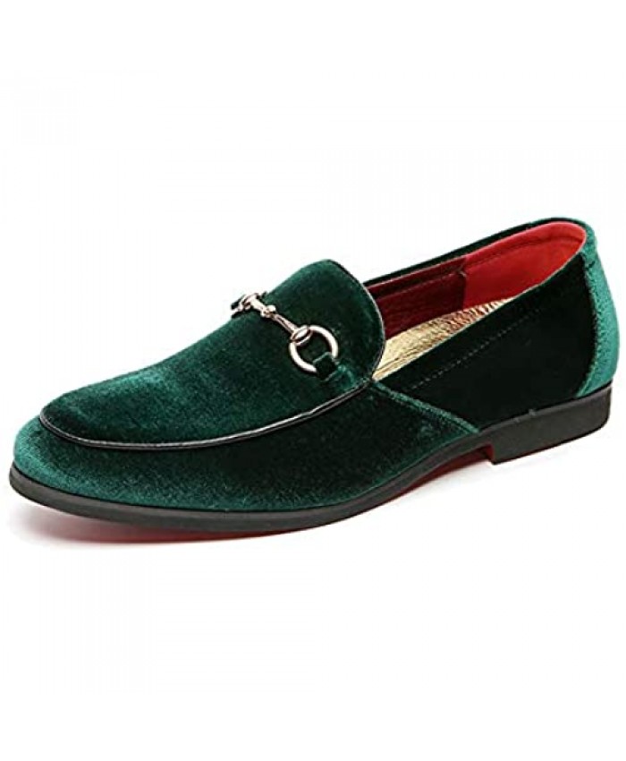 LCQL Men's Vintage Velvet Horsebit Loafer Shoes Noble Slip-on Suede Penny Loafers Smoking Slippers Plus Size 7-12.5