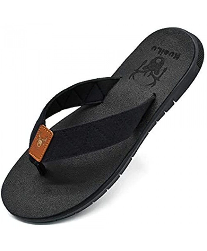 KuaiLu Mens Flip Flops Comfort Thong Sandals Non Slip Rubber Sole Outdoor Lightweight Summer Beach
