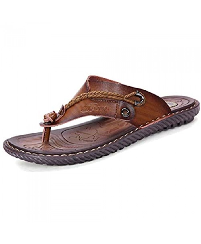 MXTSH Mens Flip Flops Casual Leather Home Sandals for Mens Rubber Sole Slippers