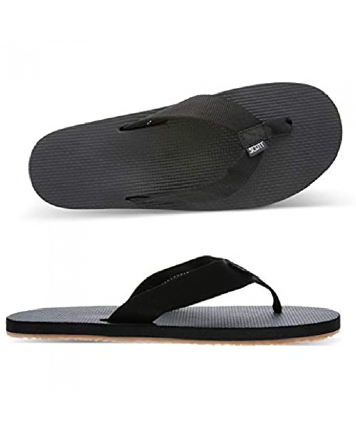 Scott Hawaii Mens Paha Flexible Flip-Flops Durable Black Rubber Sandal Sizes 7-14 Flip-Flops