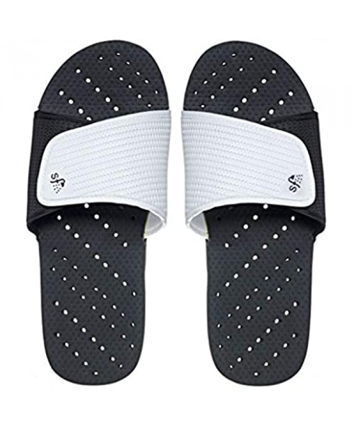 Showaflops Mens' Antimicrobial Shower & Water Sandals for Pool Beach Dorm and Gym - Black/White Slide 11/12