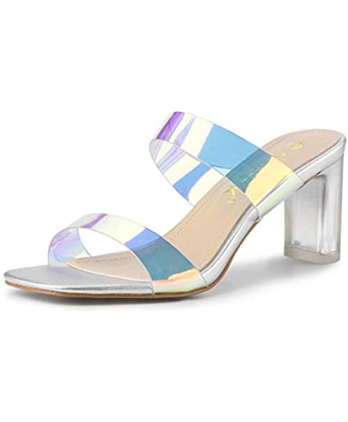 Allegra K Women's Colorful Straps Clear Heels Chunky Heel Clear Sandals