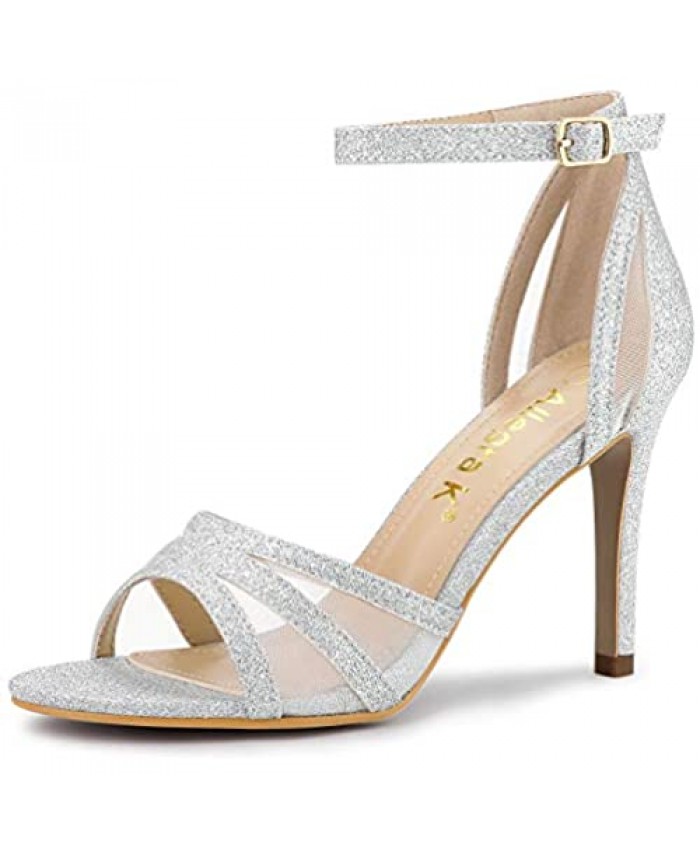 Allegra K Women's Glitter Ankle Strap Stiletto Heels Sandals