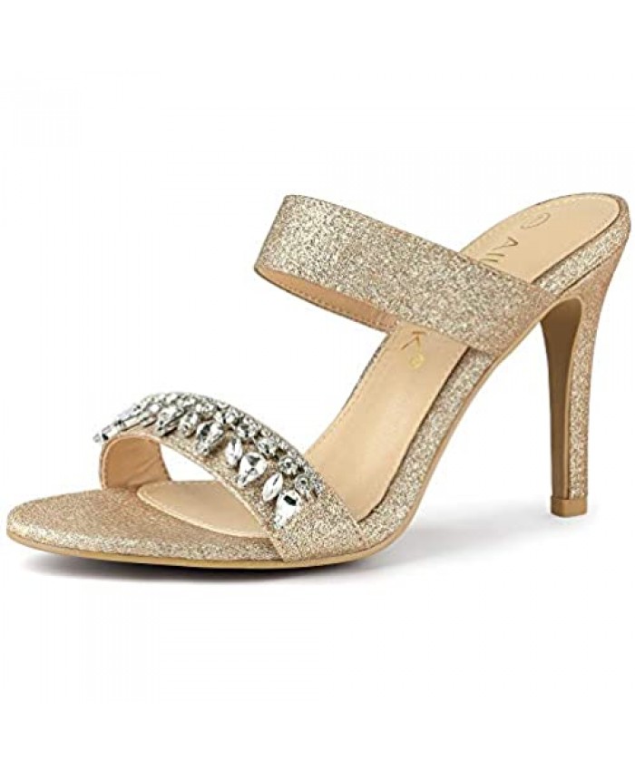 Allegra K Women's Glitter Rhinestone Stiletto Heels Sandals