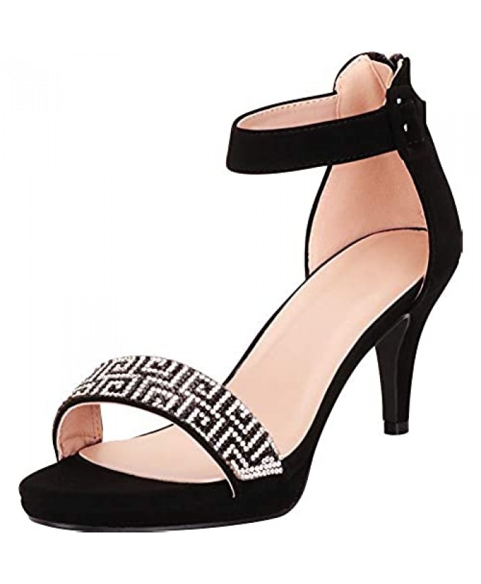 Cambridge Select Women's Glitter Crystal Rhinestone Buckled Ankle Strap Mid Heel Dress Sandal