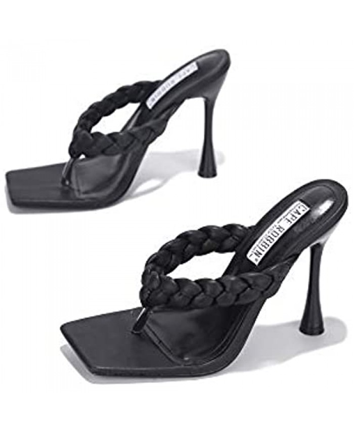 Cape Robbin Tibi Sexy High Heels for Women Woven T-Strap Shoes Heels with Square Open Toe