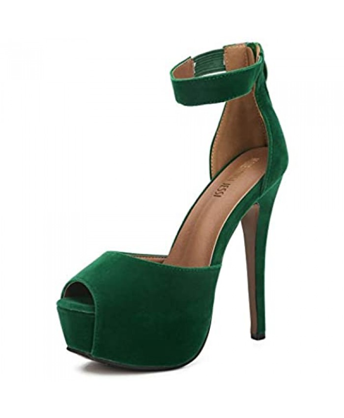 MAIERNISI JESSI Womens Sandals Platform Peep Toe Ankle Strap Stiletto High Heel Dress Zip