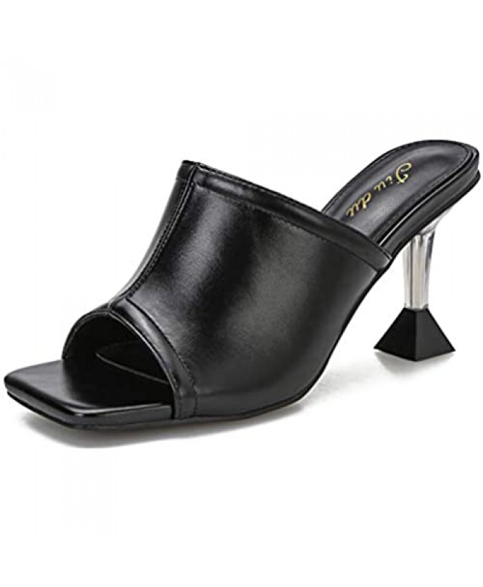 Women's Square Toe Stiletto Sandals Mules Open Toe Slip On Dress High Heels Backless Slides Heeled Slippers