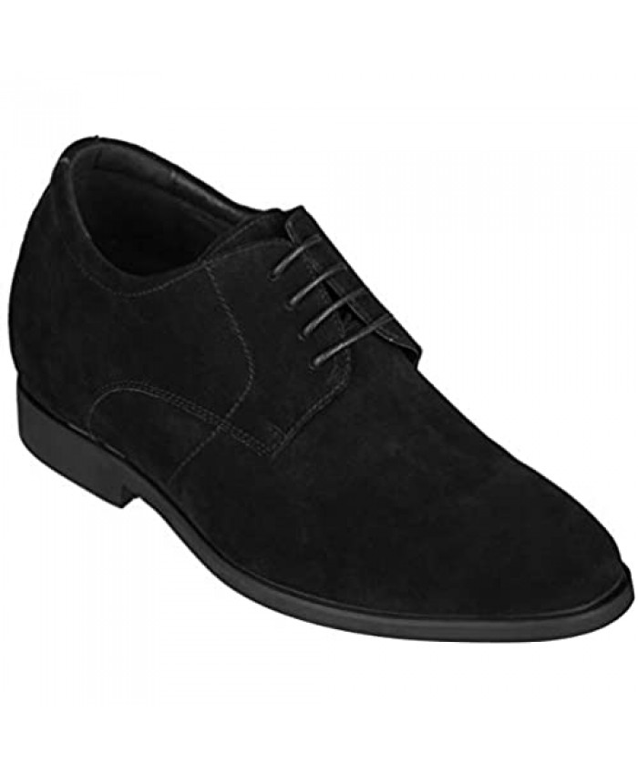 CALTO Men's Invisible Height Increasing Elevator Shoes - Black Nubuck Leather Lace-up Dress Oxfords - 3 Inches Taller - Y31251