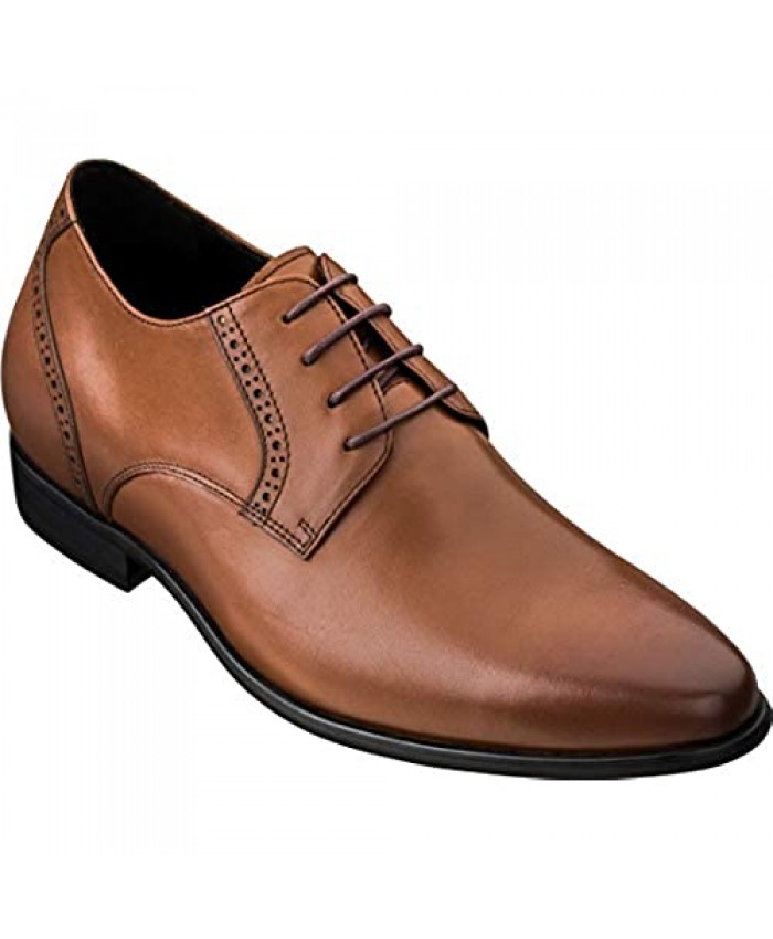 CALTO Men's Invisible Height Increasing Elevator Shoes - Premium Leather Lace-up Formal Oxfords with Faux Leather Sole - 2.8 Inches Taller