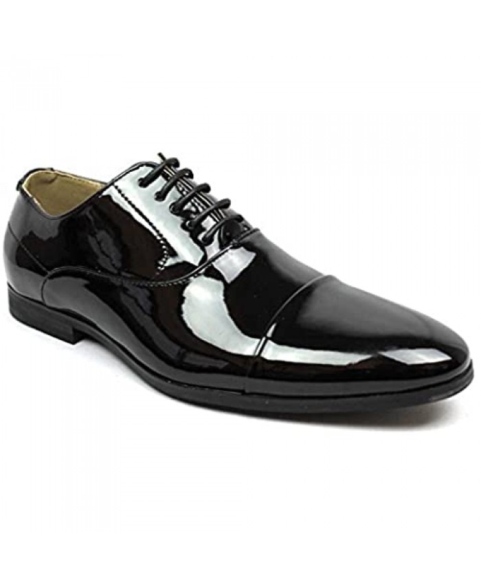 Men's Cap Toe Dress Patent Black Lace up Oxfords Tuxedo Shoes by Azar