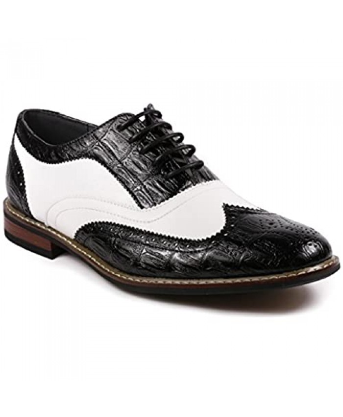 Metrocharm Frank-03 Men's Two Tone Wing Tip Perforated Lace Up Oxford Dress Shoes