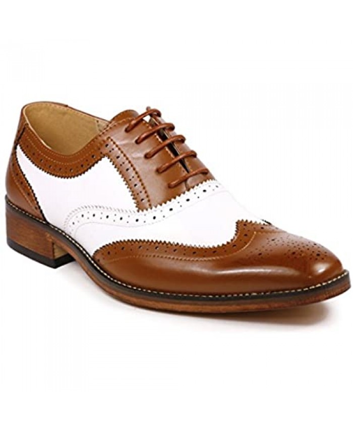 Metrocharm MC118 Men's Two Tone Perforated Wing Tip Lace Up Oxford Dress Shoes