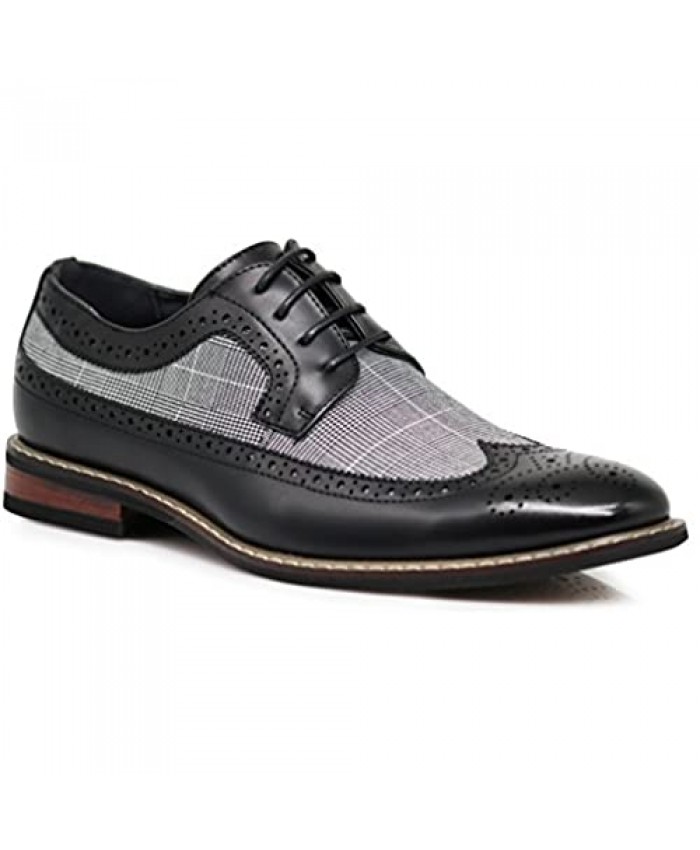 Titan01 Men's Spectator Tweed Plaid Two Tone Wingtips Oxfords Perforated Lace Up Dress Shoes