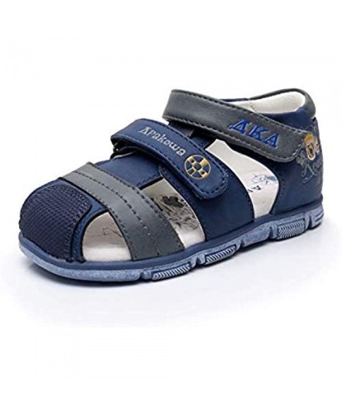 Ahannie Kids Boys Double Adjustable Strap Closed-Toe Sandals Summer Shoes with Arch Support