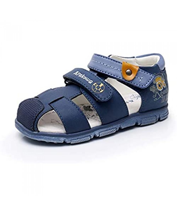 Ahannie Kids Double Adjustable Strap Closed-Toe Sandals Summer Shoes with Arch Support for Boys