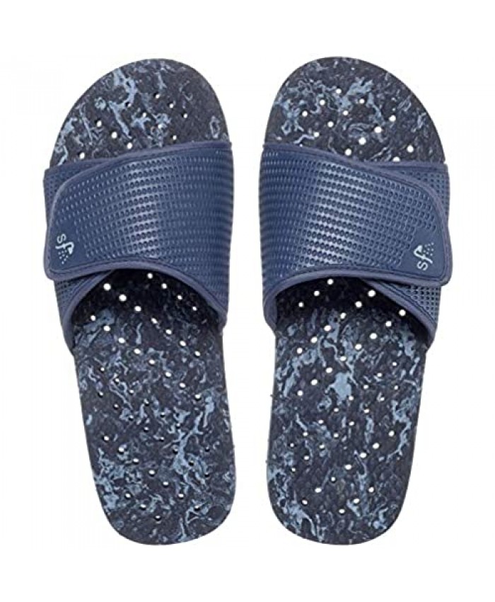 Showaflops Boys' Antimicrobial Shower & Water Sandals for Pool Beach Camp and Gym - Navy Marble Slide 13/1