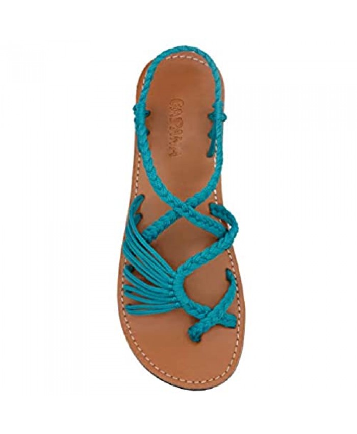 Capana Criss Cross Summer Hand-Woven Rope Flat Sandals for Women Banyan