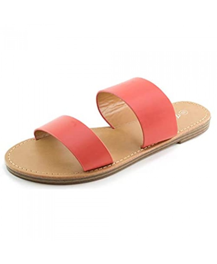 Weeboo Womens Double Wide Strap Flat Silde Sandals (Adults)