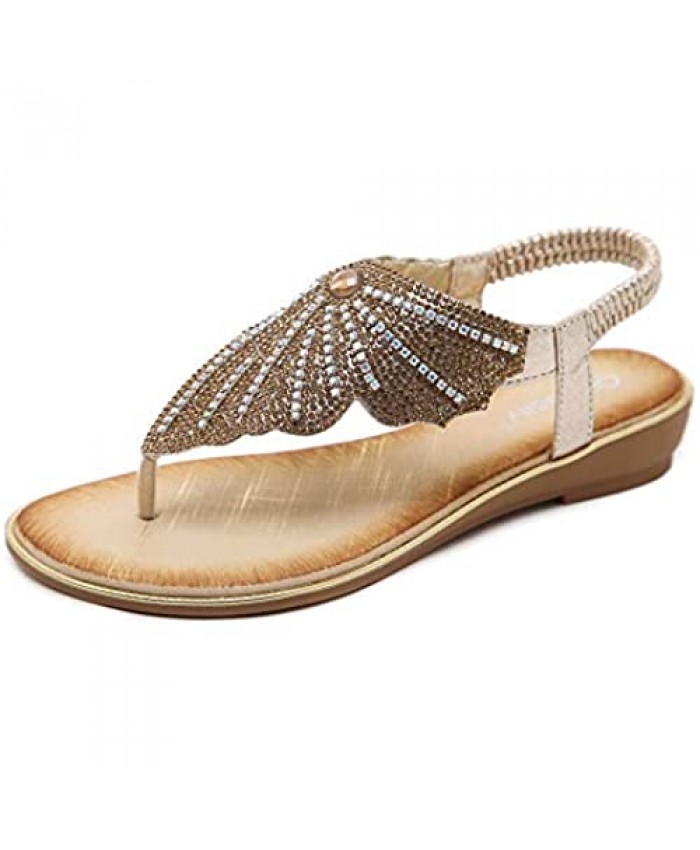 WESIDOM Flat Sandals for Women T-Strap Flip Flops Thong Elastic Strap Summer Shoes
