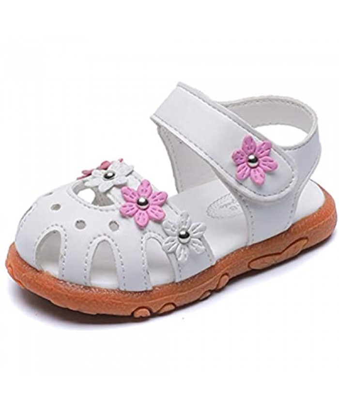 DADAWEN Girl's Summer Soft Closed-Toe Princess Flower Outdoor Casual Sandals (Toddler/Little Kid)