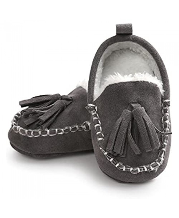 Baby Girl Moccasin with Fleece Lined Warm Winter Boots Flexible Sole Fringed Tassel Suede Flats Shoes for Infant/Toddler 0-18 Months