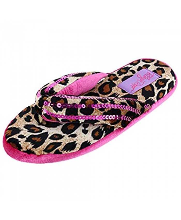 Blazin Roxx Girl's Leopard Print Flip Flop Slippers with Sequin Detail