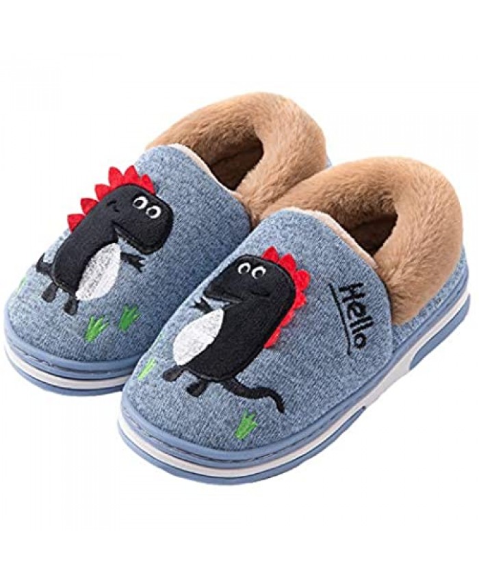 Boy's Girls Cute Dinosaur Warm Slippers Kids Soft Plush Lined House Slippers Indoor Slip on Shoes Household Slippers