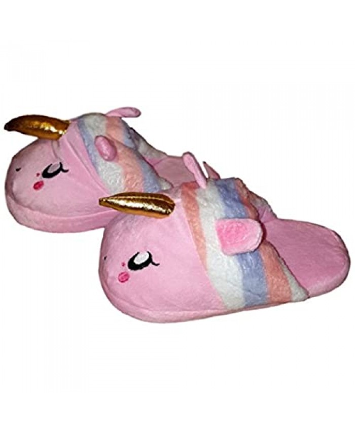 Children Kids Girls Unicorn Plush Slipper (Small (13-1) Pink with Stripe Trim)