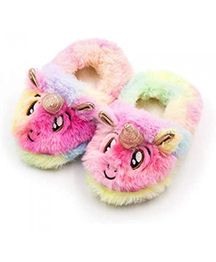 ETERNITY J. Girls Unicorn Bootie Slippers Fuzzy Comfy Plush Anti-Slip Indoor House Bedroom Shoes for Toddler Little Kids