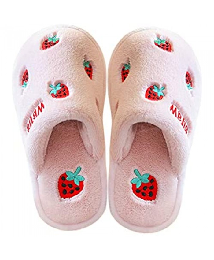 ETERNITY J. Little Kids Toddler Boys Girls Indoor Slip on Slippers Soft Warm Cartoon Fruits Slipper House Bedroom Shoes