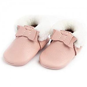 Freshly Picked - Rubber Mini Sole Leather Shearling Bow Moccasins - Toddler Girl Shoes - Infant Sizes 3-7 - Multiple Colors