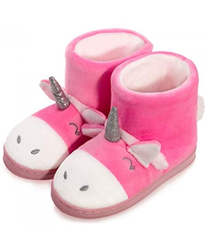 HOMEHOT Girls Unicorn Bootie Slippers with Soft Memory Foam Warm House Booties Anti-Slip House Slipper Shoes for Girls