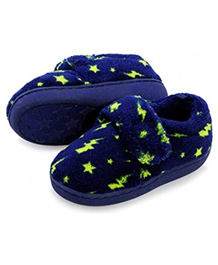 HOMEHOT Toddle Boys Girls House Slippers Kids Lightweight Warm Indoor Home Shoes with Adjustable Hook and Loop US4/5 Blue
