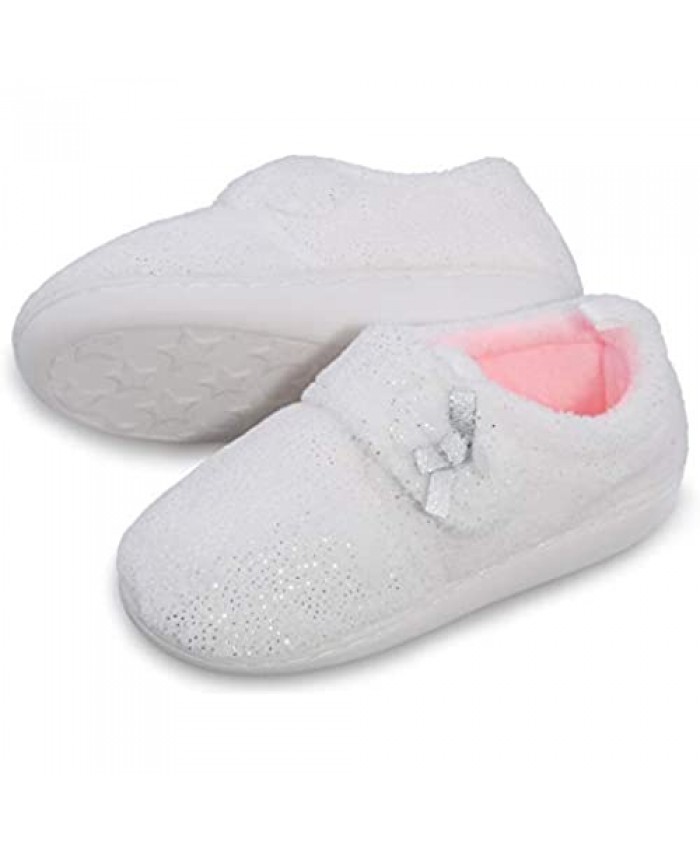 HOMEHOT Toddle Boys Girls House Slippers Kids Lightweight Warm Indoor Home Shoes with Adjustable Hook and Loop US4/5 White