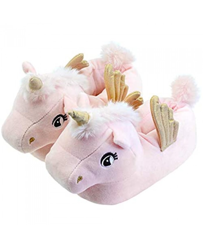 LseLom Girls Unicorn Slippers Warm Anti-Slip Kids Bedroom Shoes Memory Foam Cute Animals Soft Toddler House Slippers Indoor Outdoor