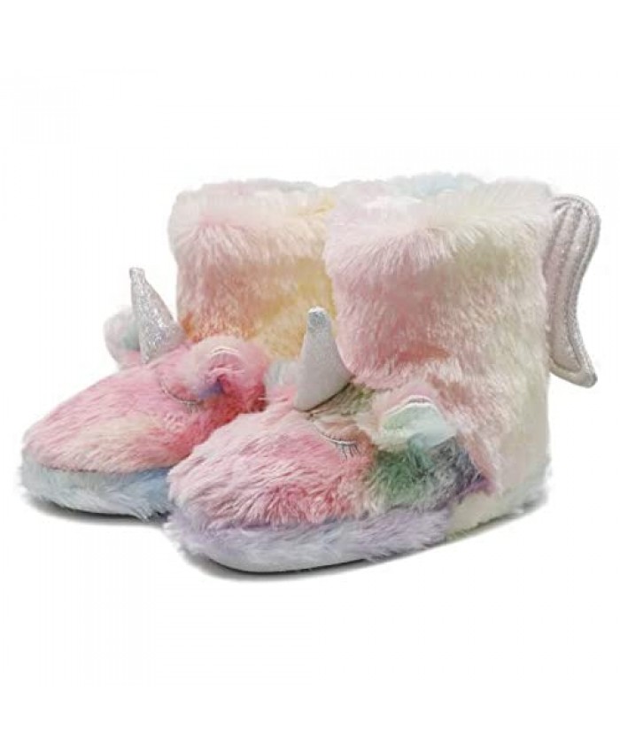 LUCKYBUNNY Girls Cute Unicorn Bootie Home Slippers Winter Warm Plush Fleece Lined Anti-Slip Indoor House Bedroom Shoes