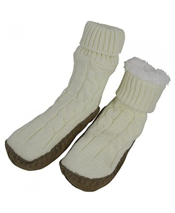N'Ice Caps Girls Cable Knit Slipper Socks with Non-Skid Gripper Soles
