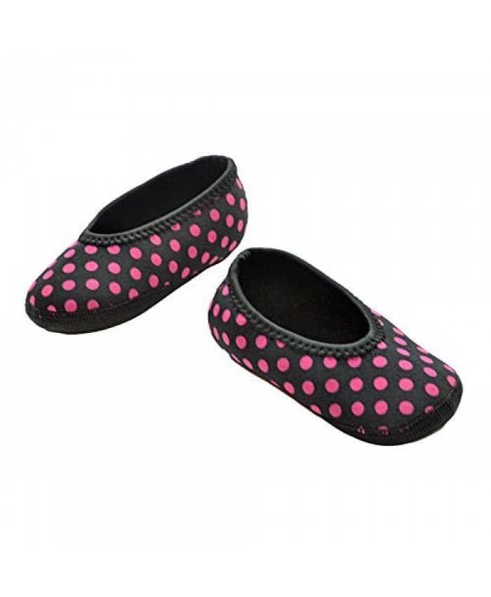 Nufoot Baby Slippers Ballet Flats Black with Pink Polka Dots 0-6 Months