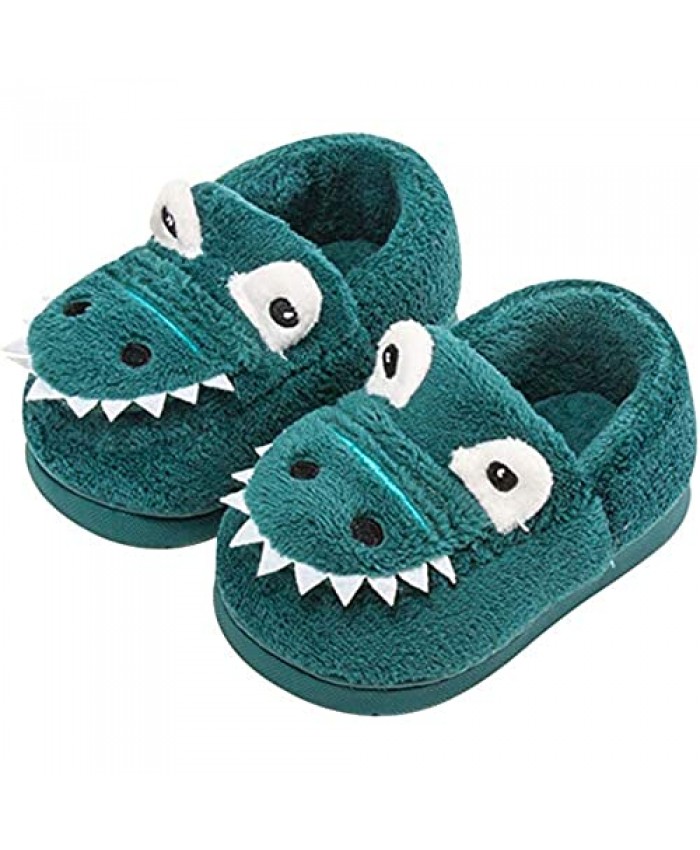 Regilt Toddler Cute Dinosaur Slippers Kids Household Slippers Warm Anti Slip Bedroom Slippers with Rubber Sole Indoor Shoes for Girls Boys